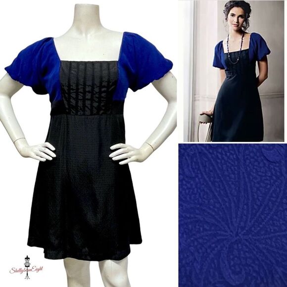 ANTHROPOLOGIE Moulinette Soeurs Bolero Silk Dress Pouf Slv Retro Fit Flare 2 XS - Picture 1 of 14